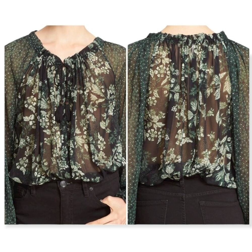 Free People Long Sleeve Hendrix Floral Print Sheer Blouse Size XS